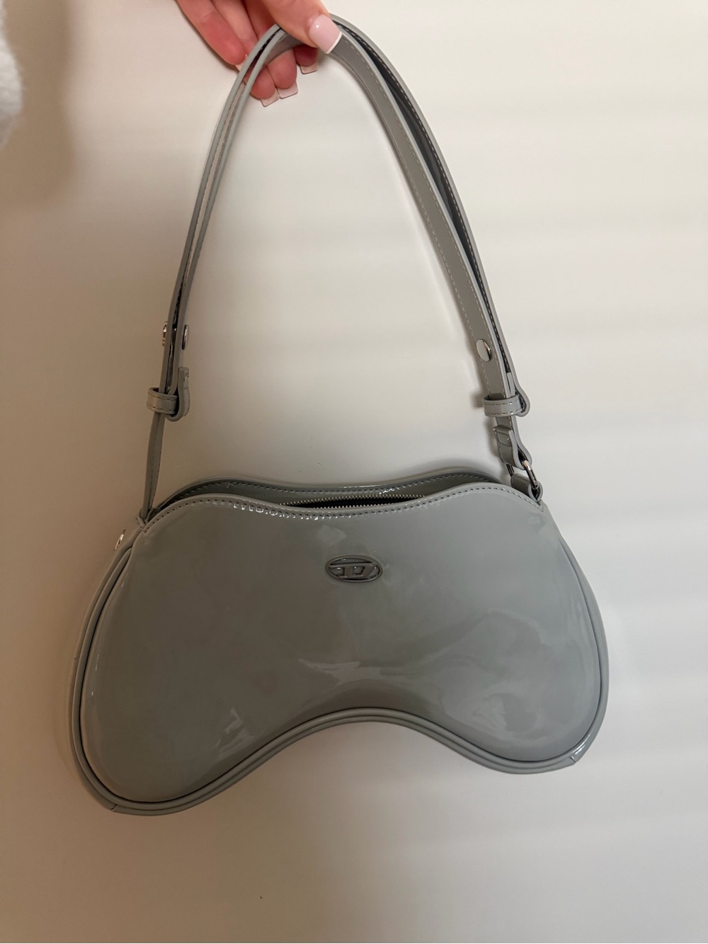 Diesel Patent Leather Shoulder Bag in Light Gray